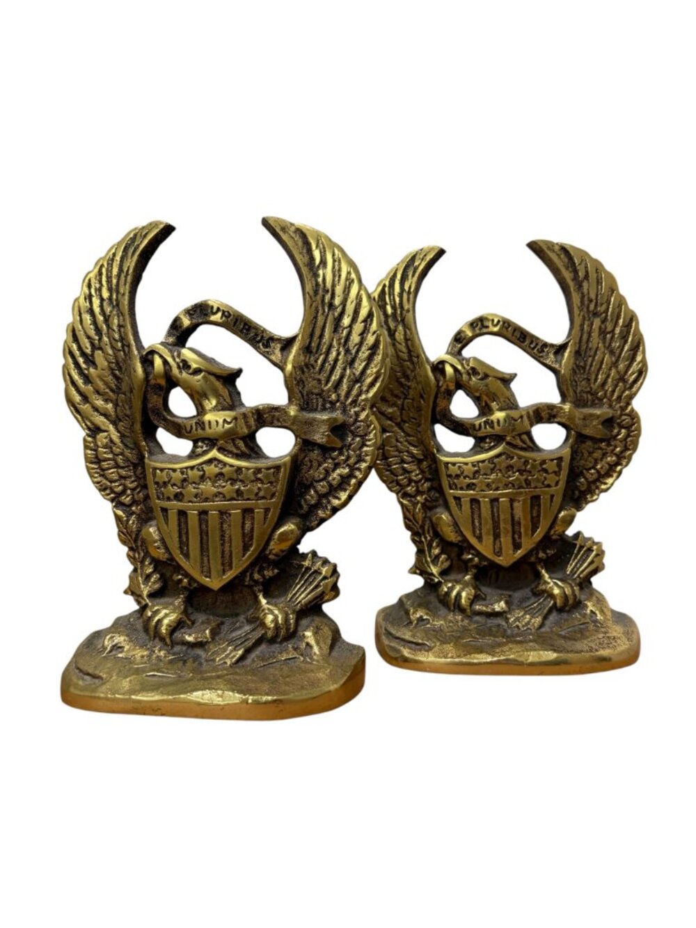 Vintage Pair Cast Brass Eagle Bookends E Pluribus Unum Americana Library Decor